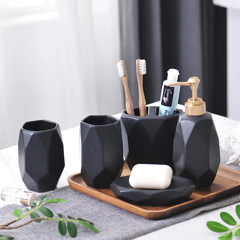 Polygon Ceramic 5-Piece Bathroom Set